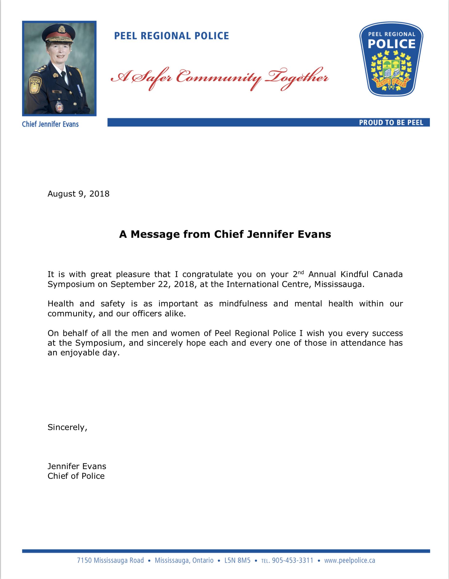Special Greeting Message from Peel Police Chief